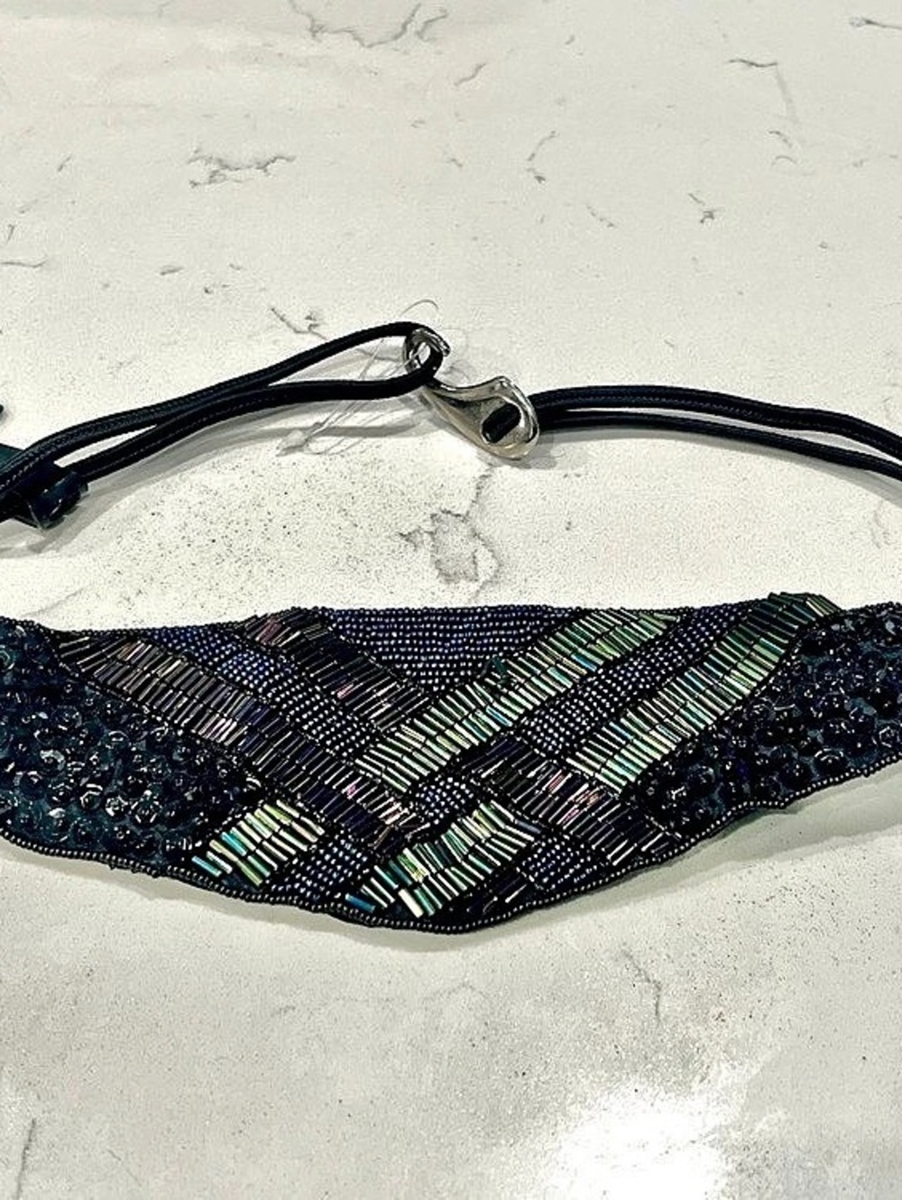MILOR 80’S Sequin Black Beaded Cummerbund Sash Belt Vintage Disco Dancing